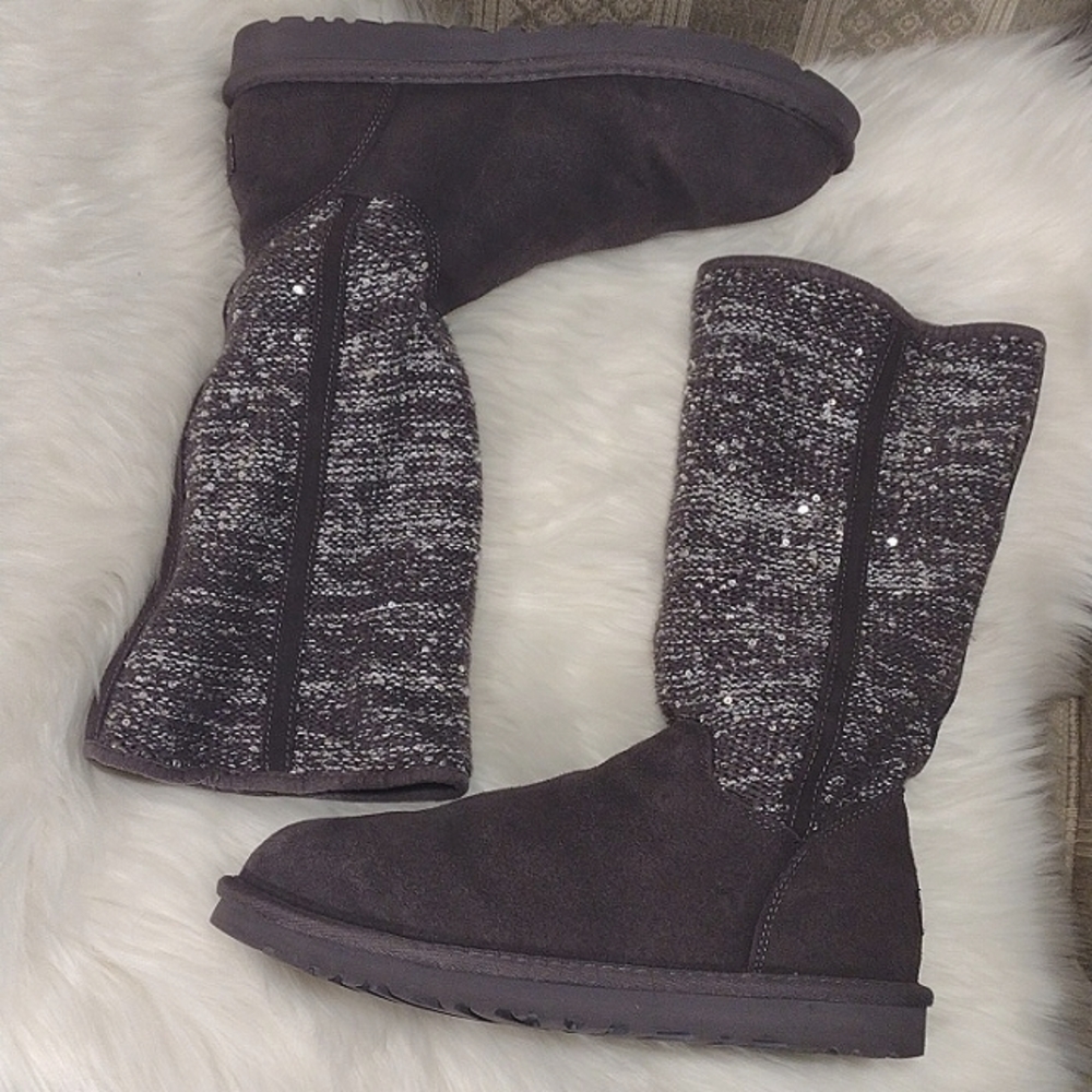 Ugg Sequin Gray Sweater Boots - image 5